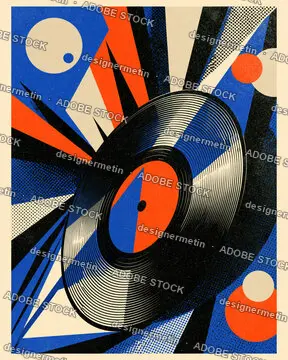Vinyl Record With Abstract Retro Pop Art Background, Orange Blue Stripes