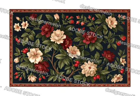 Floral Vintage Frame With Red And Cream Blossoms, Isolated On Transparent Background, Png