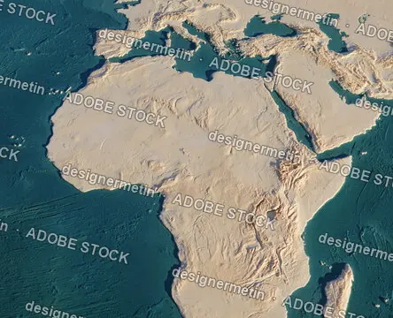 Africa Continent Aerial View With Coastlines And Desert Terrain From Space Perspective