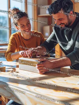Father And Child Playing Board Game At Home, Smiling And Building A Toy