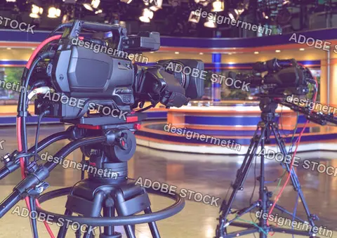 Broadcast cameras in a modern news studio