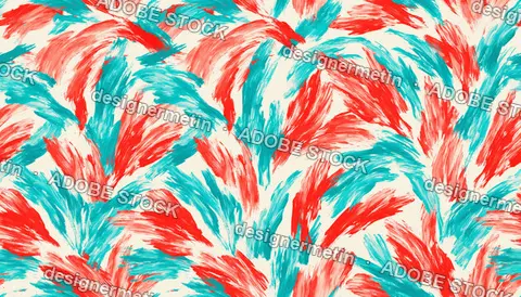 Colorful Feather Brush Seamless Pattern, Teal And Red Abstract Background With Dynamic Strokes