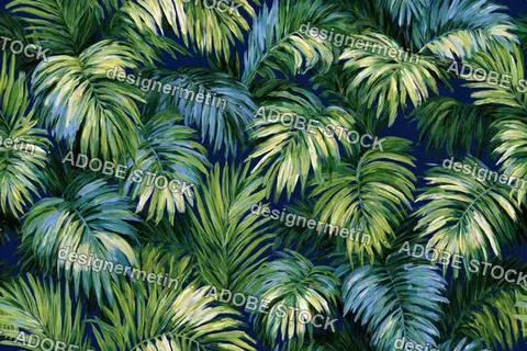 Tropical Palm Leaves Seamless Background With Lush Green Blue Foliage And Layered Texture
