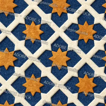 Seamless Stars And X Shapes Fabric Felt Pattern, Blue And Orange With White Background