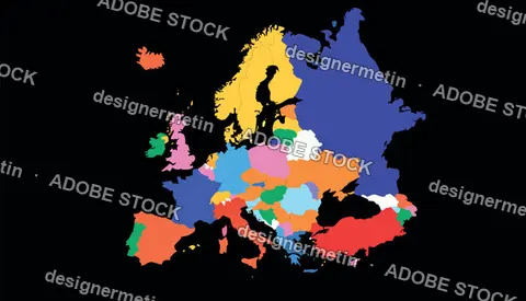 Colorful Political Europe Map Vector Illustration On Black Background