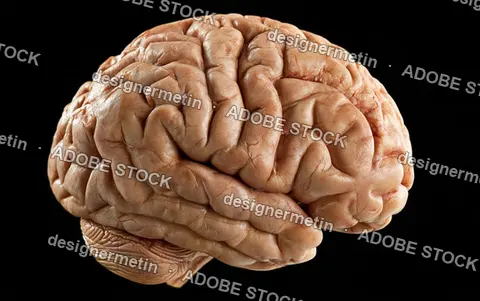 Human Brain Model Showing Cerebrum And Cerebellum Anatomy Isolated On Black Background