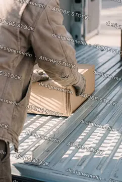 Delivery Worker Loading Cardboard Boxes Into The Back Of A Cargo Van For Shipping And Distribution