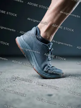 Close-Up Of An Athlete Foot In A Grey Running Shoe Pushing Off A Concrete Surface During Workout