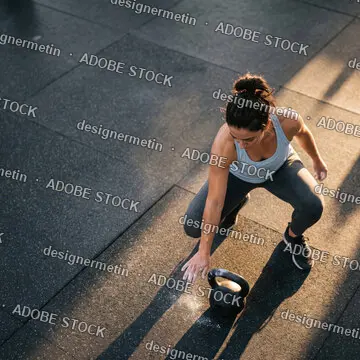 Determined Athletic Young Woman Preparing To Lift Heavy Kettlebell With Chalk On Hands During Strength Training Workout In Modern Gym
