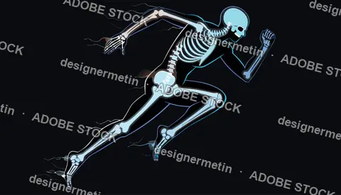 Running Human Skeleton Anatomy Sprinting In Motion Vector Illustration