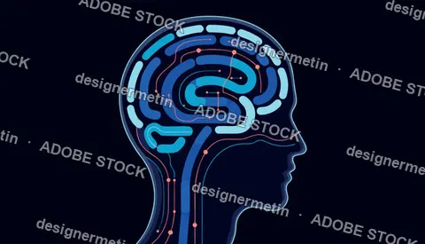 Human profile with a glowing brain network