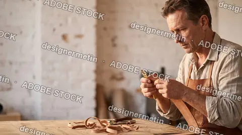 Focused Male Leather Craftsman Skiving Edges Of A Handmade Leather Belt In Workshop