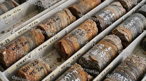 Labeled Geological Drill Cores Arranged In Storage Trays