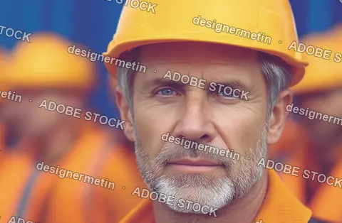 Mature Male Industrial Worker Wearing Yellow Hard Hat And Safety Vest On Construction Site
