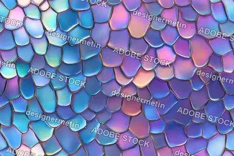 Seamless Pattern Of Iridescent Mermaid Fish Scales In Shimmering Shades Of Purple, Violet, And Blue
