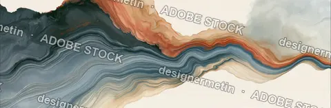 Abstract Fluid Waves In Dusty Rose, Terracotta, Beige And Blue, Swirling Digital Artwork Background