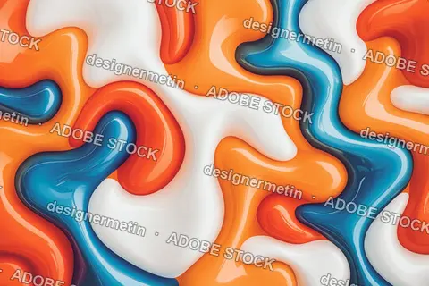 Abstract Fluid Swirls Pattern In Warm Orange White And Blue With Glossy Highlights Background