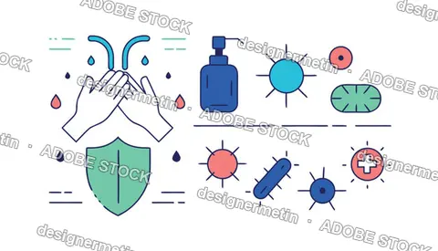 Hand Washing And Disinfection Hygiene Concept Illustration Vector Isolated On Transparent Background