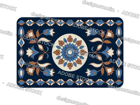Decorative Floral Rug Design With Ornamental Medallion, Vector Illustration Isolated On Transparent Background