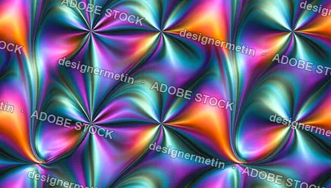 Seamless Abstract Iridescent Pattern With Flowing Colorful Metallic Curves