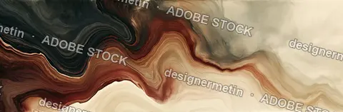 Abstract Flowing Bands Of Dark Green, Rust And Cream In A Marbled Organic Composition