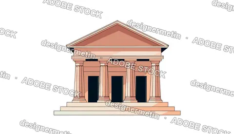 Classical Ancient Temple Building With Columns, Vector Illustration