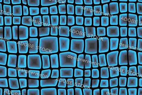 Abstract Neon Blue Squares Grid Seamless Pattern With 3d Layered Depth And Glowing Outlines