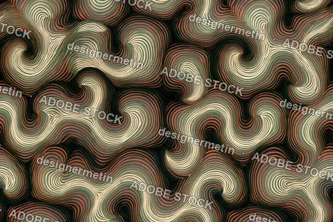 Abstract Wavy Contour Lines Seamless Pattern In Beige, Orange And Dark Background
