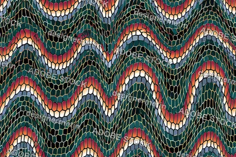 Wavy Mosaic Seamless Pattern With Arched Hexagon Shapes In Teal Orange And Red Colors