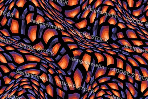 Abstract Orange Blue Flowing Mosaic Seamless Pattern With Curved Ribbons And Dynamic Texture