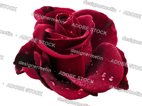Big Dark Red Rose With Water Drops And Isolated Background, Png