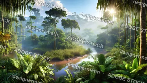 Tropical Amazon Rainforest Morning Landscape