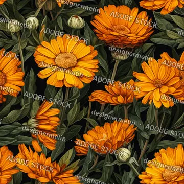 Seamless Beautiful Calendula Flowers Pattern, Delicate Wallpaper Design. Generative Ai