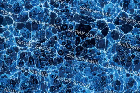 Seamless Abstract Cobalt Blue Marbling Texture Vector Pattern With Turkish Ebru Technique